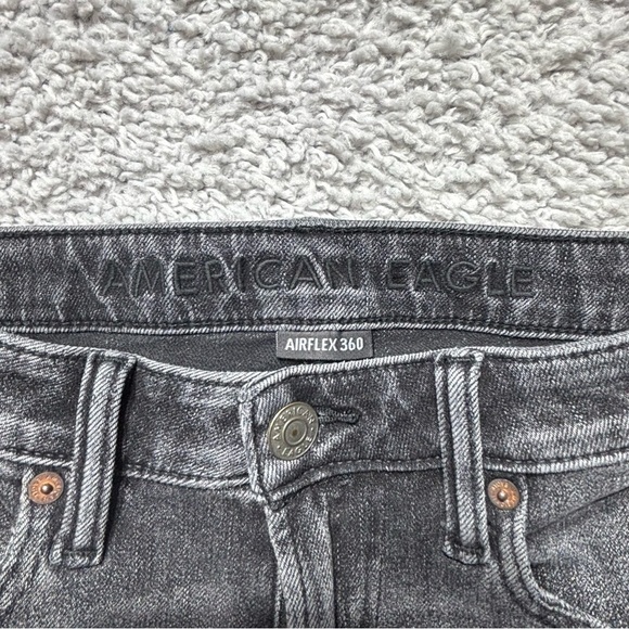 American Eagle Jeans Mens 31 x 32 Slim Airflex 360 Distressed Holes Black Grunge - Picture 2 of 5